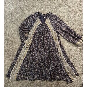 Free People Free Swinging Mini Dress Black Gold Floral Size M Medium‎ Boho